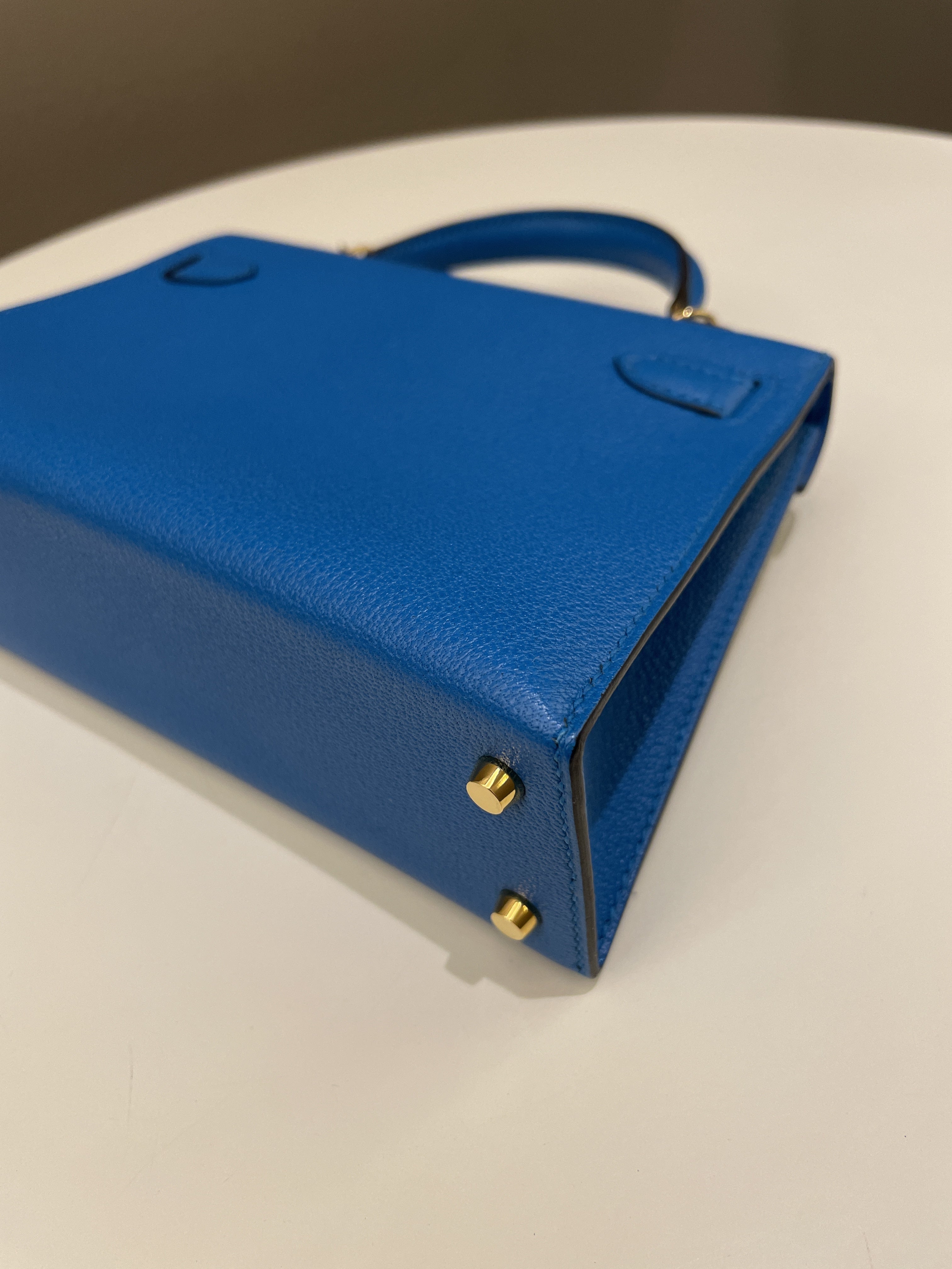 Hermes Mini Kelly 20 Bleu Hydra Chèvre