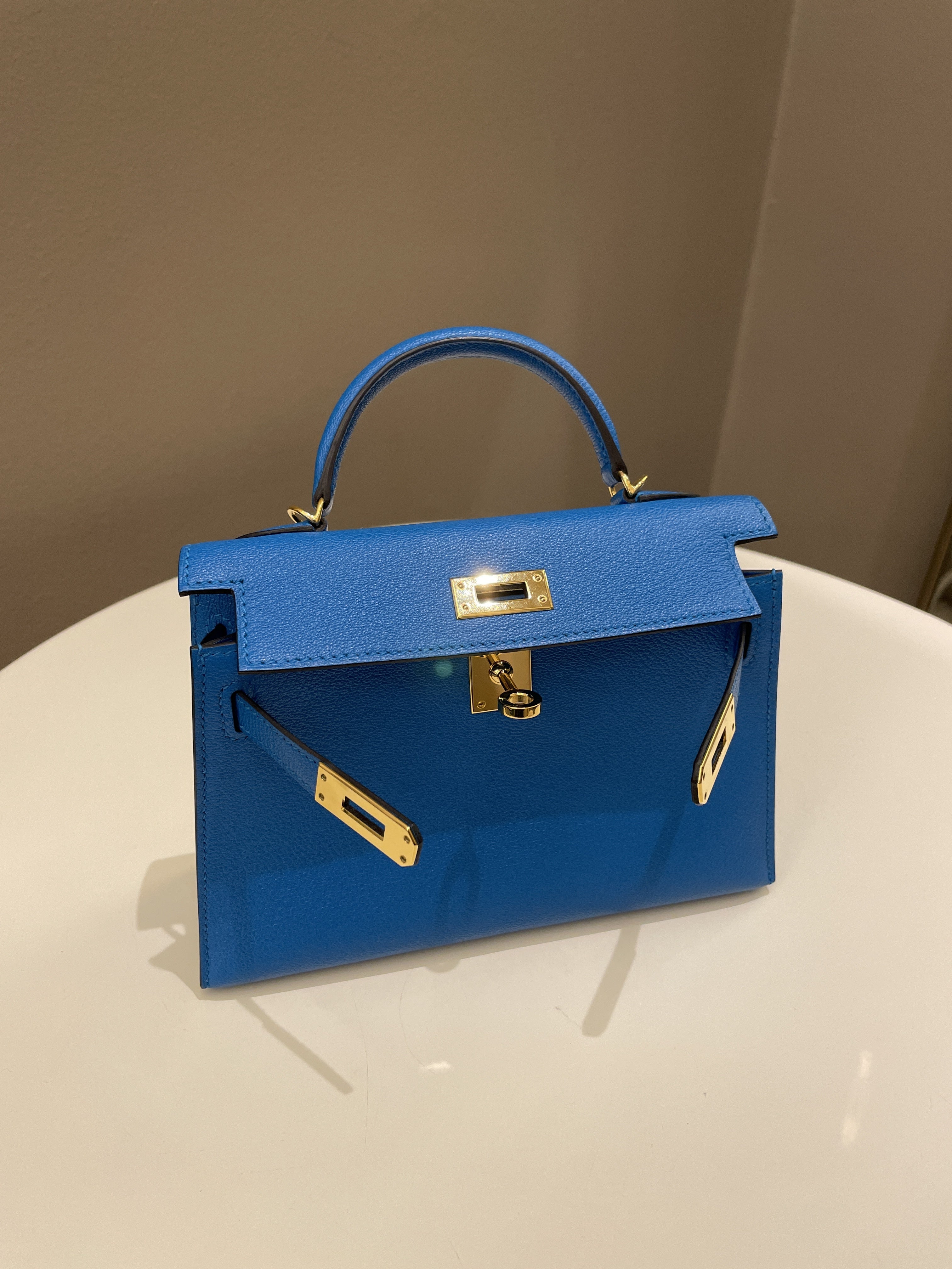 Hermes Mini Kelly 20 Bleu Hydra Chèvre