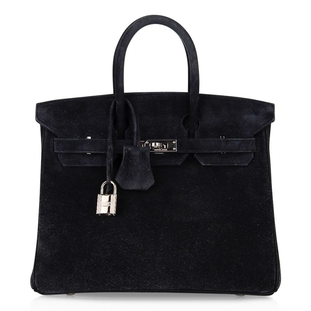 Hermes Birkin 25 Bag Black Doblis Suede with Palladium Hardware