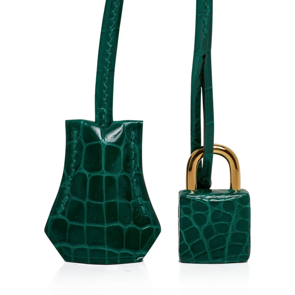 Hermes Birkin 25 Bag Emerald Crocodile Gold Hardware