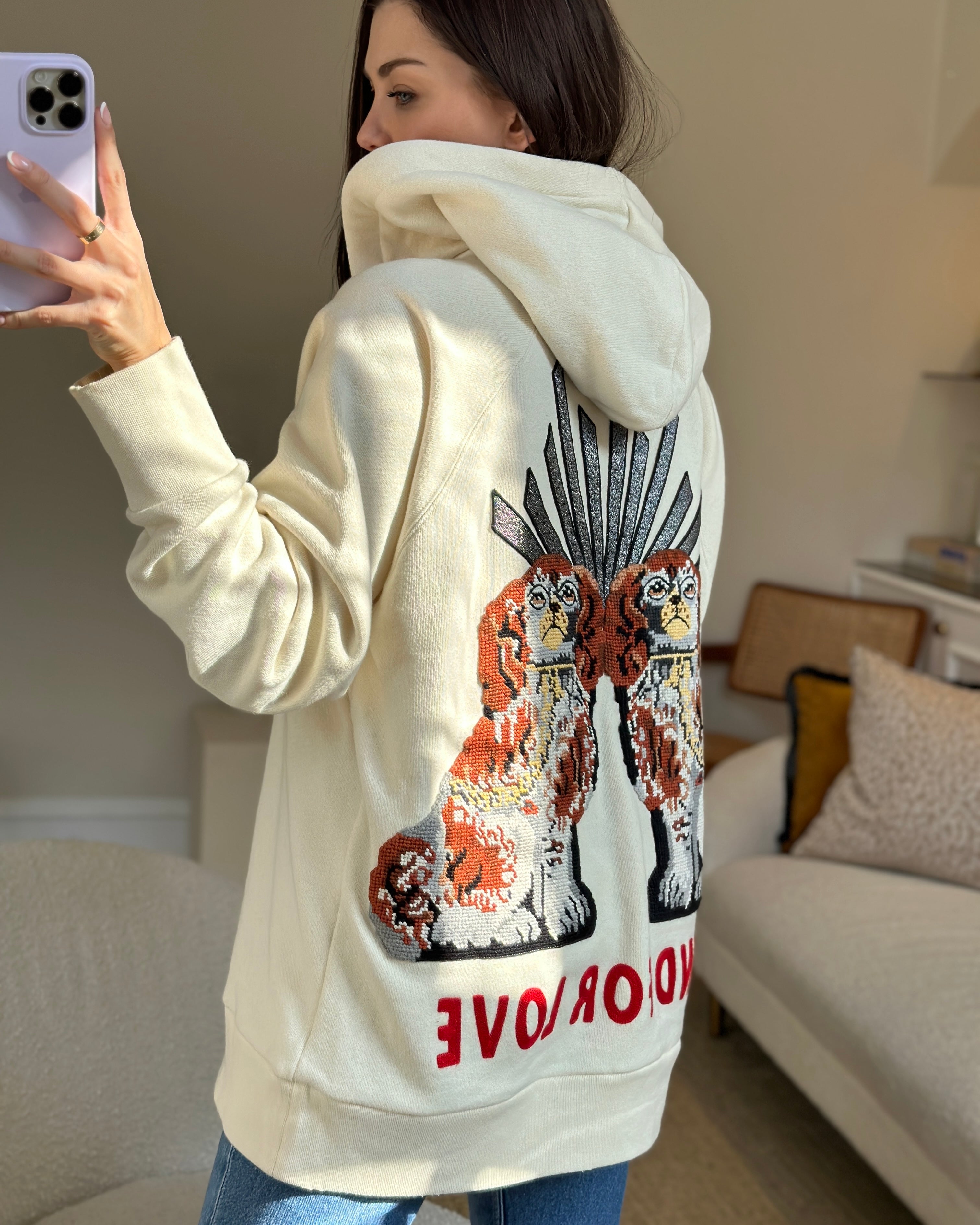 Gucci Cream Logo 'Blind For Love' Hoodie with Back Embroidery Detail Size M (UK 10)