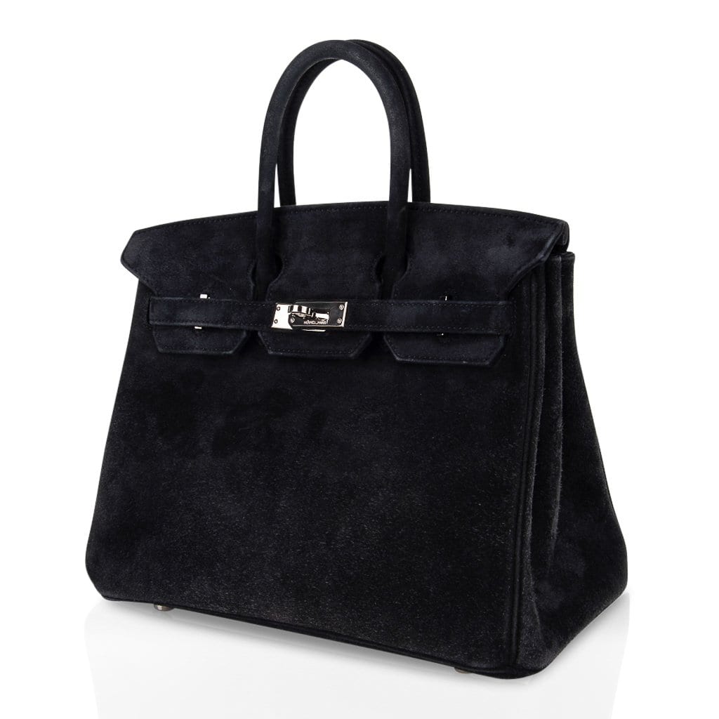 Hermes Birkin 25 Bag Black Doblis Suede with Palladium Hardware