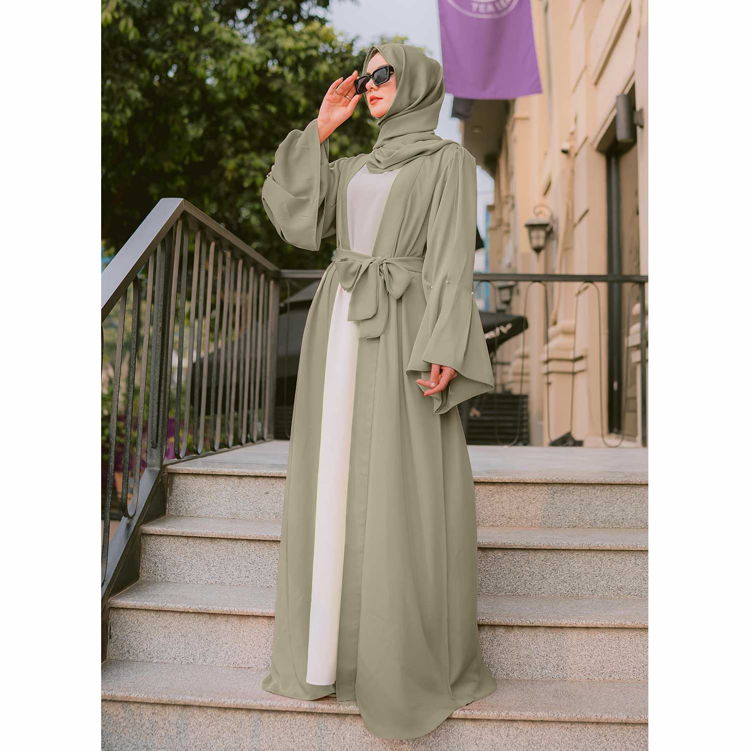 Puff Sleeves Front Open Abaya (pastel)