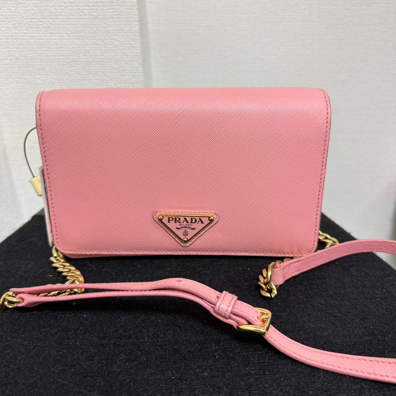 Prada Saffiano Vitello Move Leather Wallet On Chain,Pink