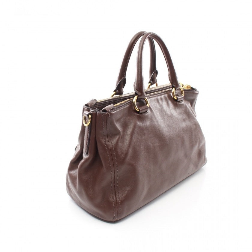 Prada Soft Calf Double Zip Tote Bag,Brown,Leather