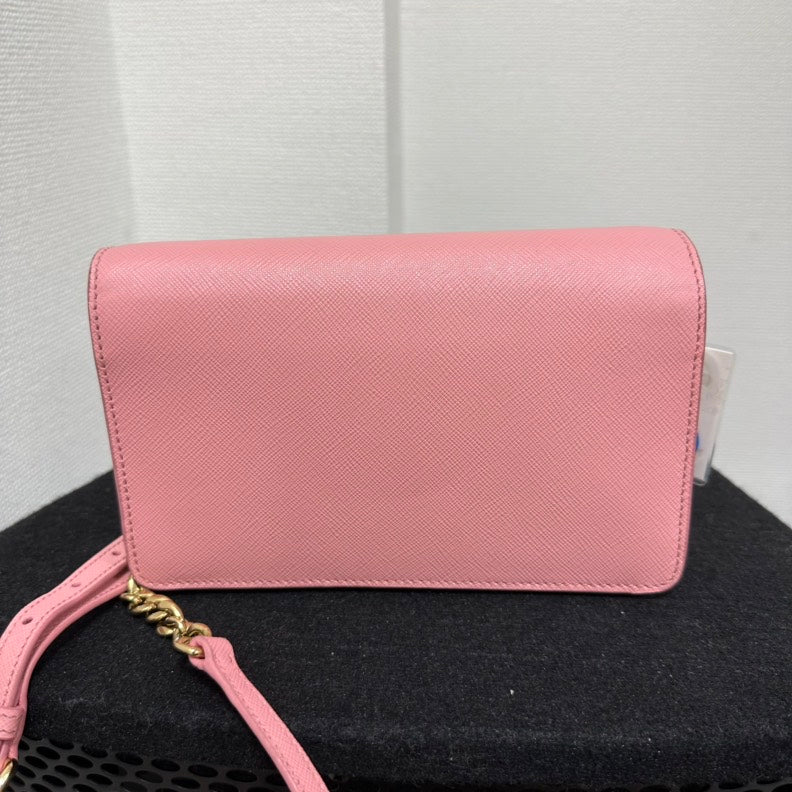 Prada Saffiano Vitello Move Leather Wallet On Chain,Pink